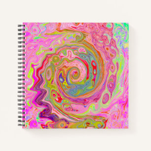 Retro Pink, Yellow and Magenta Abstract Groovy Art Notebook