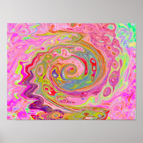 Retro Pink Yellow and Magenta Abstract Groovy Art Poster