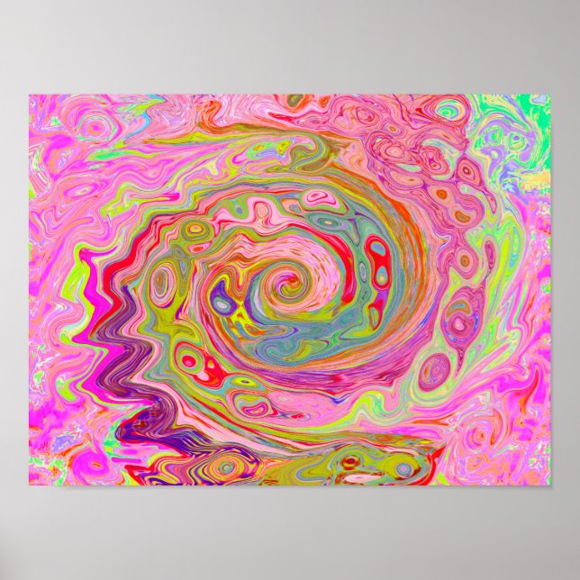 Retro Pink, Yellow and Magenta Abstract Groovy Art Poster (Front)