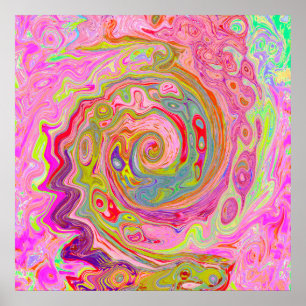 Retro Pink, Yellow and Magenta Abstract Groovy Art Poster