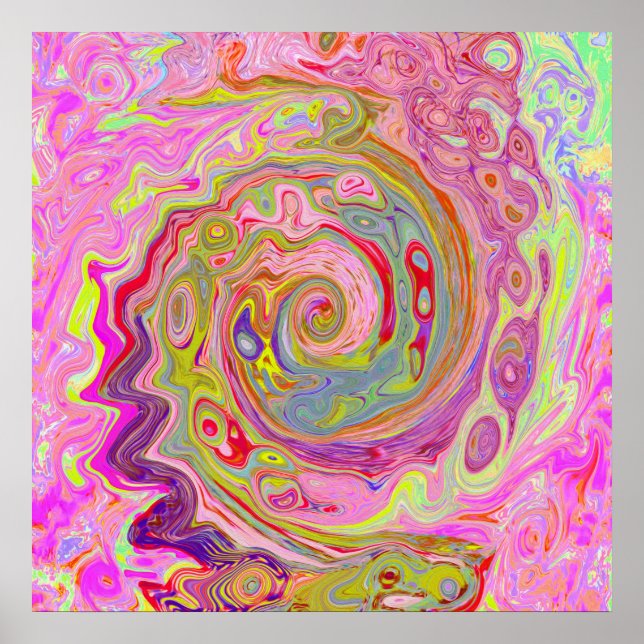 Retro Pink, Yellow and Magenta Abstract Groovy Art Poster (Front)