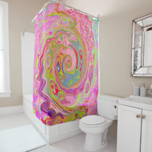 Retro Pink, Yellow and Magenta Abstract Groovy Art Shower Curtain
