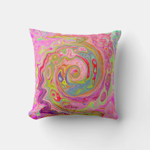 Retro Pink, Yellow and Magenta Abstract Groovy Art Throw Pillow