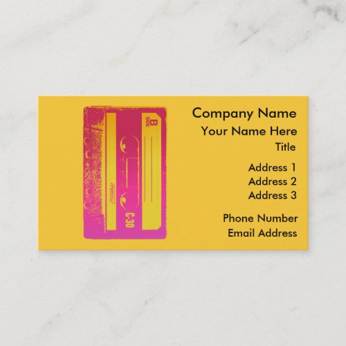 Retro Cassette Tape Design in Pink &amp; Yellow Business Card Template
