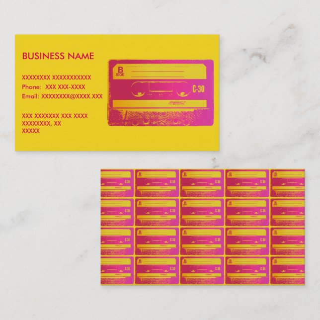 Retro Pink & Yellow Cassette Tape Business Card (Front/Back)
