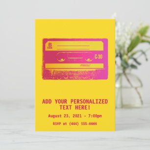 Retro Pink & Yellow Cassette Tape Invitation