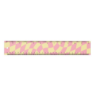 Retro Pink Yellow Dorm Warped Check Checkered  Ruler