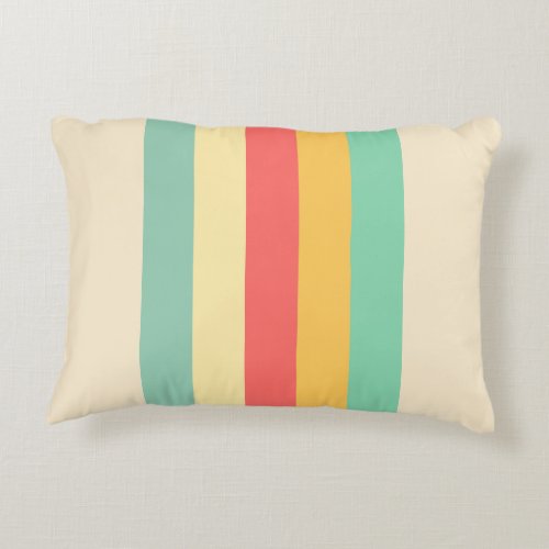 Retro Pink Yellow Green Blue Stripes Accent Pillow