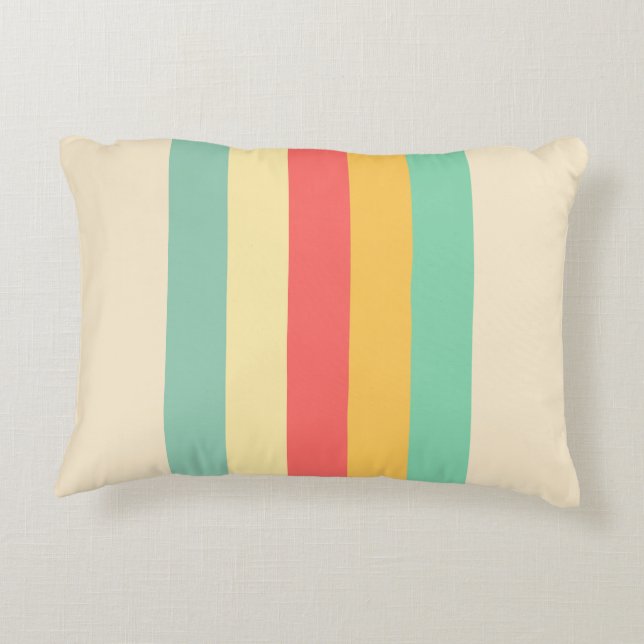 Retro Pink Yellow Green Blue Stripes Accent Pillow (Back)