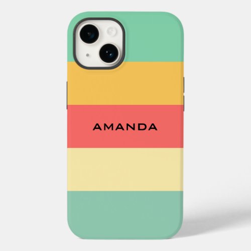 Retro Pink Yellow Green Blue Stripes Personalized Case_Mate iPhone 14 Case