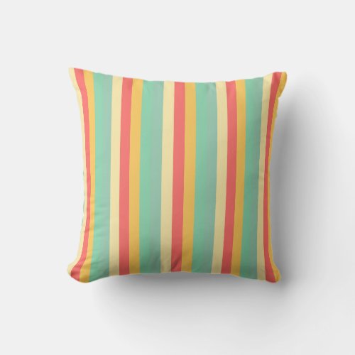 Retro Pink Yellow Green Blue Stripes Throw Pillow