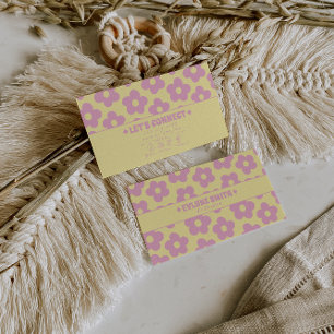 Retro Pink Yellow Groovy Floral Girly Unique 70s Business Card