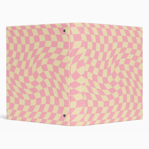 Retro Pink Yellow Pastel Warped Checkerboard   3 Ring Binder