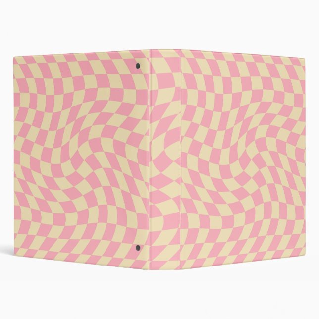 Retro Pink Yellow Pastel Warped Checkerboard   3 Ring Binder (Background)