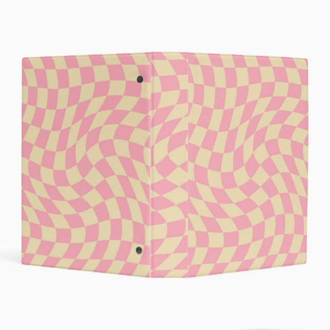 Retro Pink Yellow Pastel Warped Checkerboard  Mini Binder (Background)