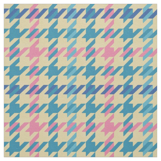 Retro pink yellow teal houndstooth plaid pattern fabric (Swatch)