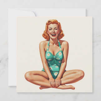 Retro PinUp 1950s Girl in Floral Swimsuit