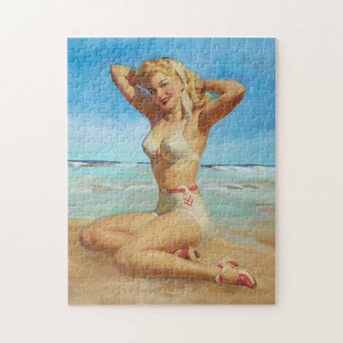 Retro pinup girl at the beach jigsaw puzzle