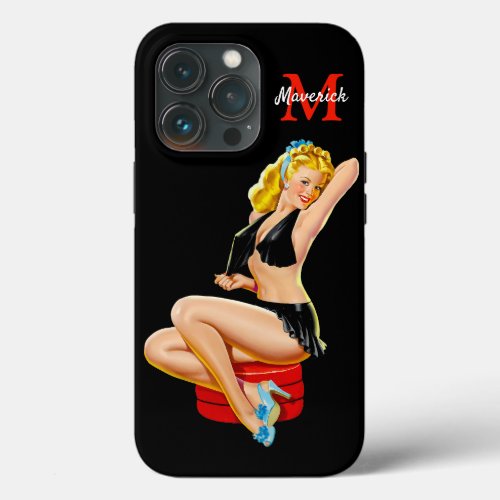 Retro Pinup Girl _ Blonde Girl Dressed in Black iPhone 13 Pro Case