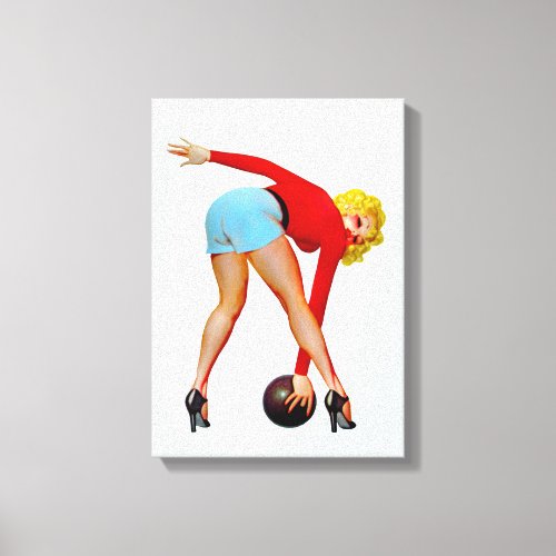 RETRO PINUP GIRL BOWLING CANVAS WRAPPED ART PRINT