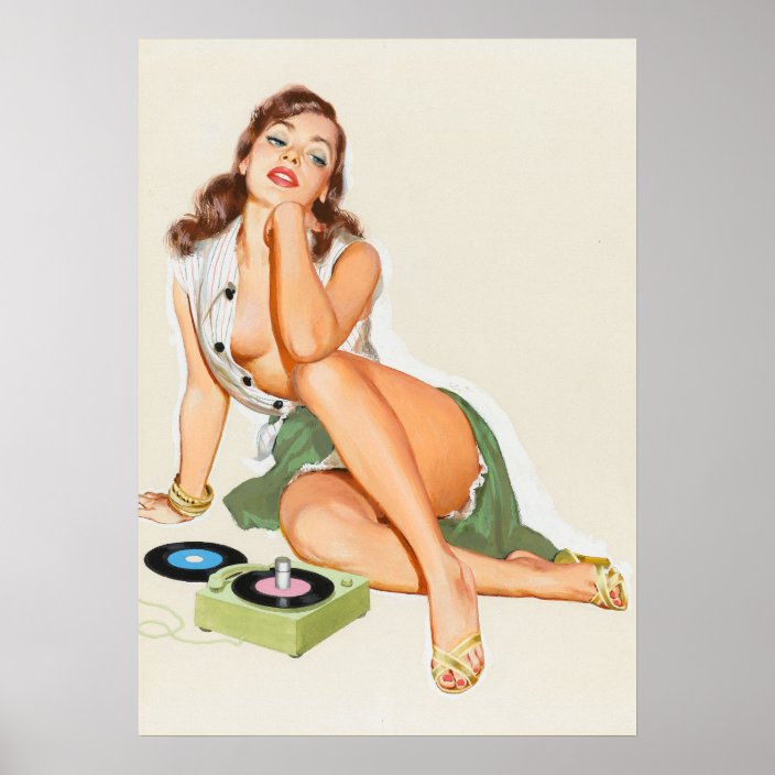 Retro Pinup Girl Listening To Music Poster Zazzle Com