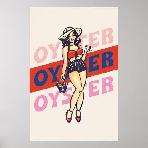 Retro Pinup Girl  New England Style Oyster Poster