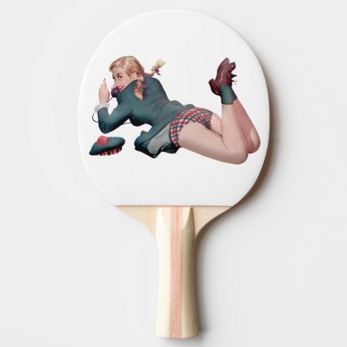 RETRO PINUP GIRL ON ROTARY PHONE PING PONG PADDLE
