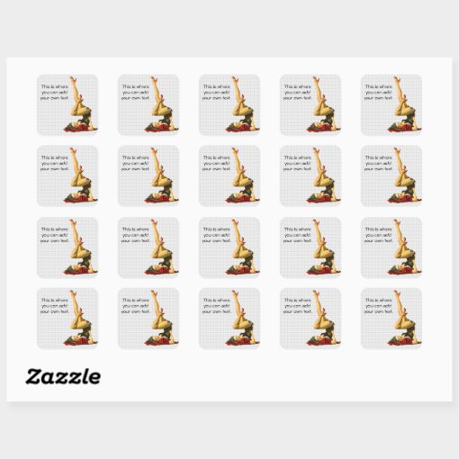Retro Pinup Girl Square Sticker Zazzle Retro Pinup Girl Square Sticker Zazzle