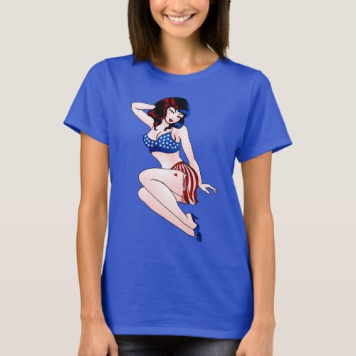 Retro Pinup Girl T_shirt USA Pinup T_shirt