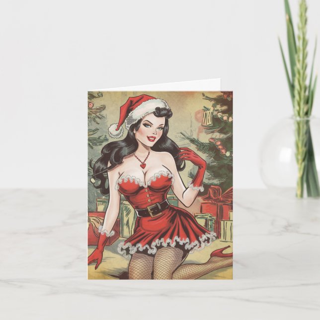 Retro Pinup Lady Sexy Mrs. Claus Christmas Card (Front)
