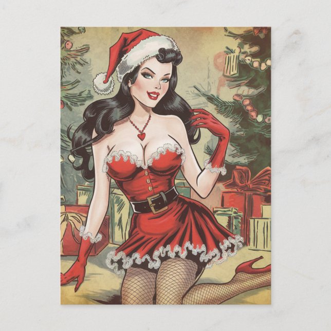Retro Pinup Lady Sexy Mrs. Claus Christmas Postcard (Front)