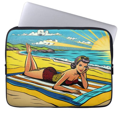 Retro Pinup Woman at the Beach Laptop Sleeve