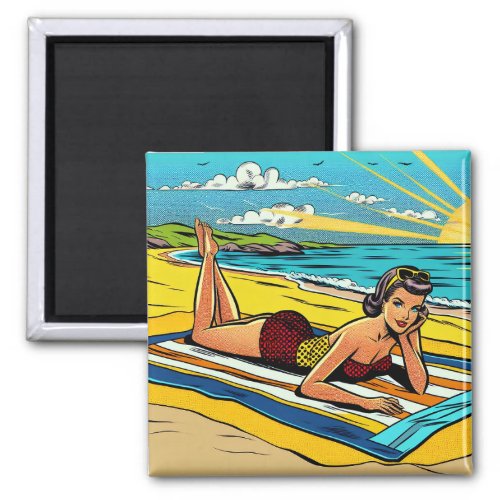 Retro Pinup Woman at the Beach Magnet