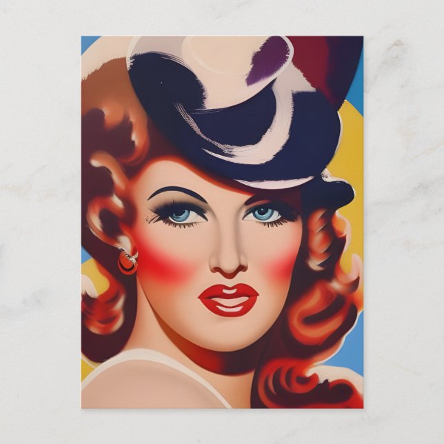 Retro Pinup Woman Painting Postcard (Front)