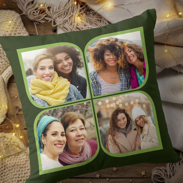 Retro Pinwheel 4 Photo Flower Petal Green Throw Pillow (Creator Uploaded)