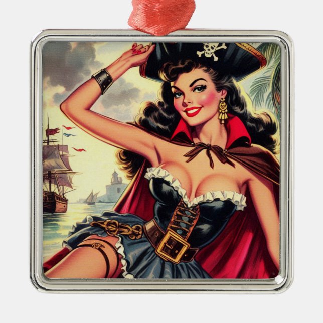 Retro Pirate Pin Up Metal Ornament (Front)