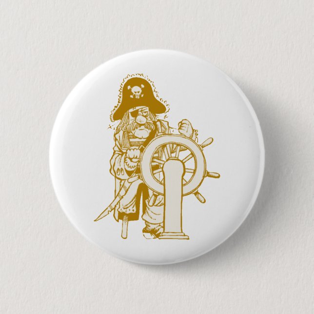 Retro Pirate Pinback Button (Front)