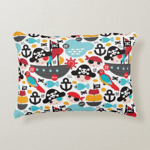 Retro pirates illustration sailing accent pillow