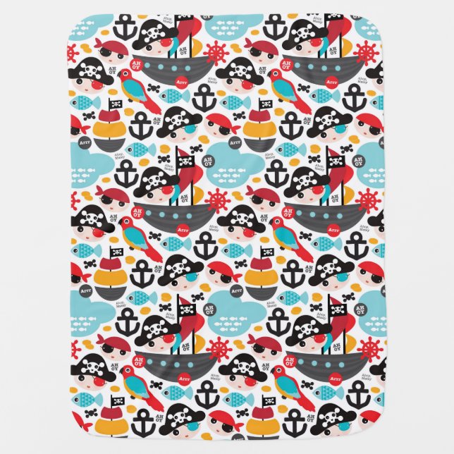 Retro pirates illustration sailing baby blanket (Front)