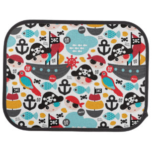 Retro pirates illustration sailing car floor mat