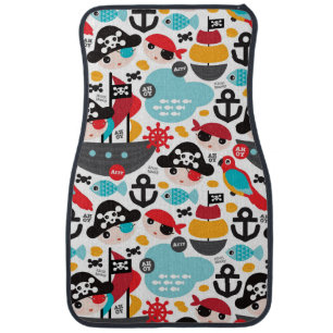 Retro pirates illustration sailing car mat