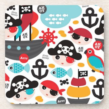 Retro Pirates Illustration Sailing Coaster by boutiquey at Zazzle