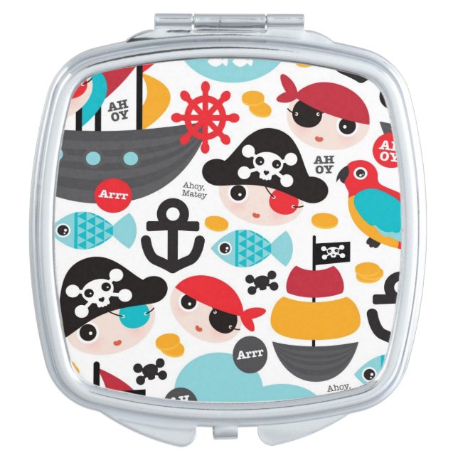 Retro pirates illustration sailing compact mirror (Front)