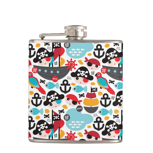 Retro pirates illustration sailing flask (Front)