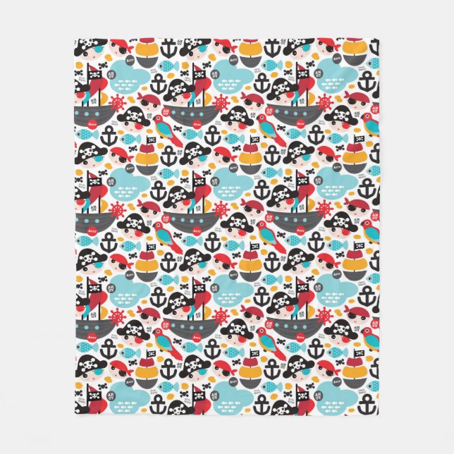 Retro pirates illustration sailing fleece blanket (Front)
