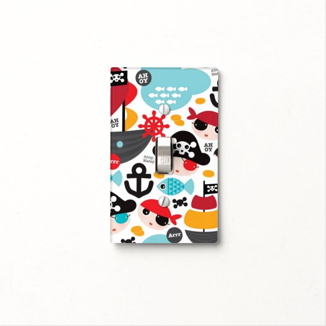Retro pirates illustration sailing light switch cover (In Situ)