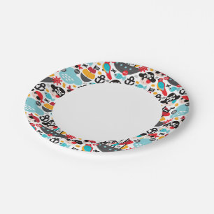 Retro pirates illustration sailing paper plates
