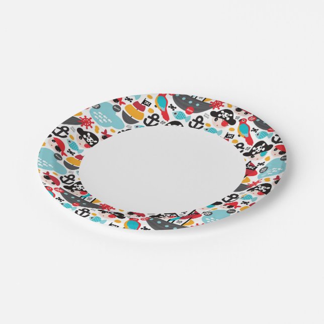 Retro pirates illustration sailing paper plates (Angled)