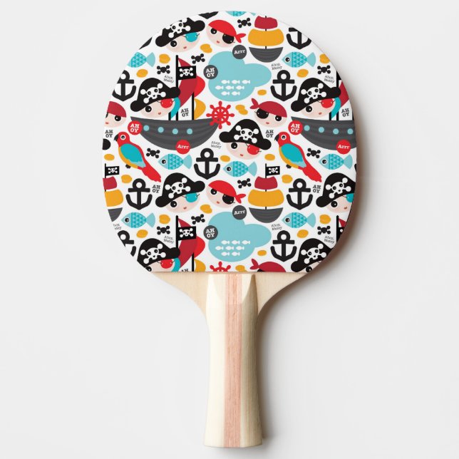 Retro pirates illustration sailing Ping-Pong paddle (Front)