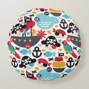 Retro pirates illustration sailing round pillow